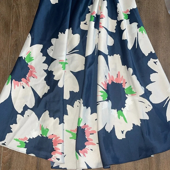 Ted Baker Dress Women’s 2 Chic Floral Midi Flare Puff Sleeve Navy Wedding Guest - Picture 13 of 13